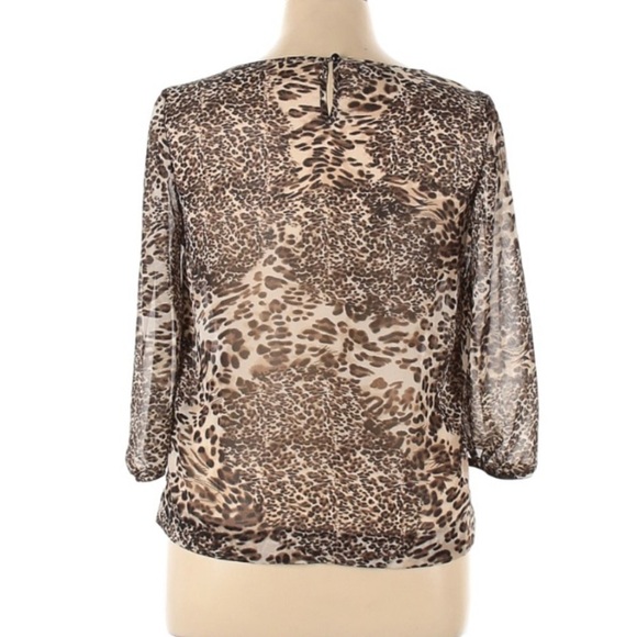 AGB 3/4 sleeve leopard print sheer bow blouse XL women’s animal print top - Picture 2 of 5
